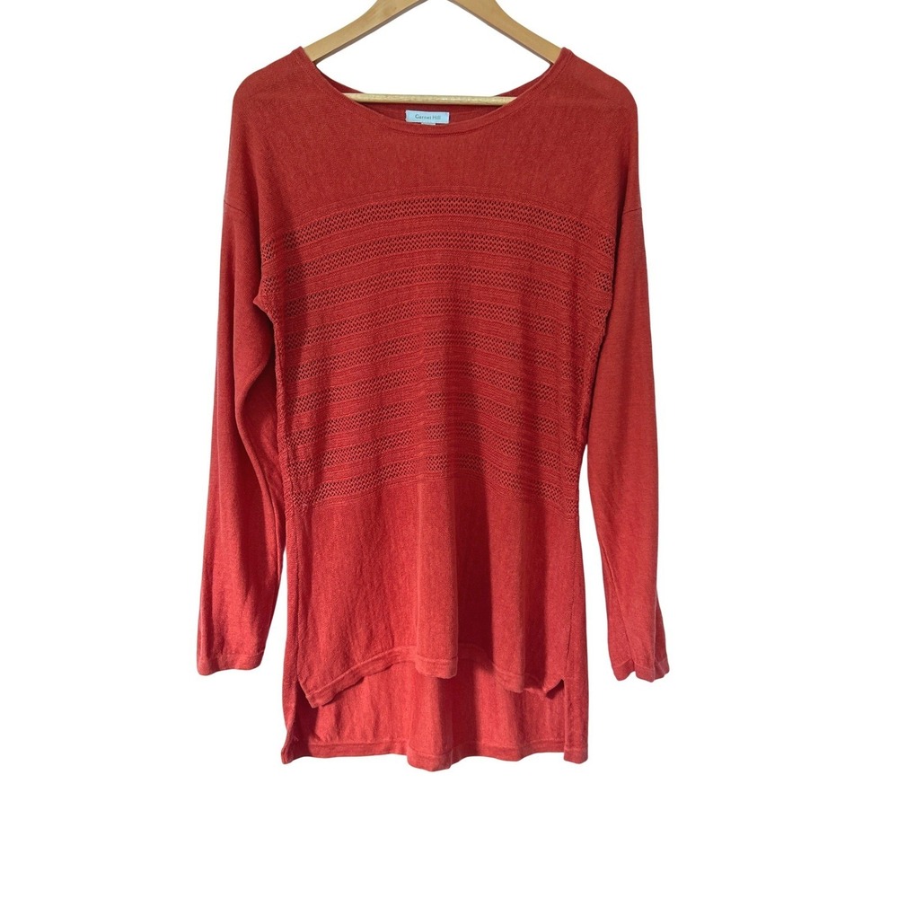 Garnet Hill 100% Linen Open Knit Pointelle Sweater L Terracotta Coastal Boho